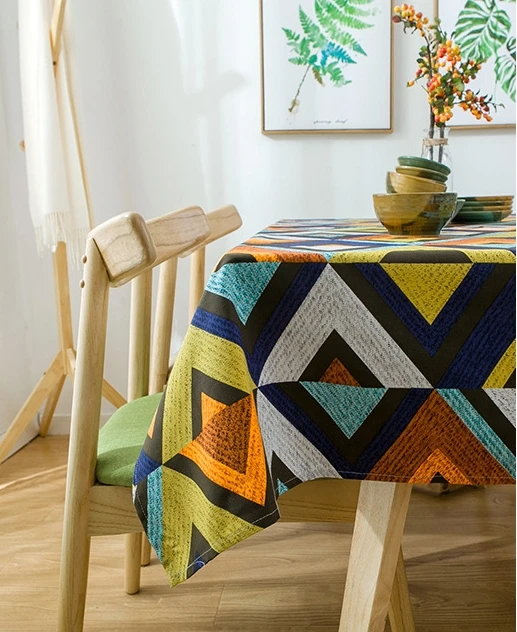 

Cotton Printed Tablecloth Rectangular Table Cloth Mantel Mesa Nappe Triangle Pattern Thickened Canvas Dining Table Cover
