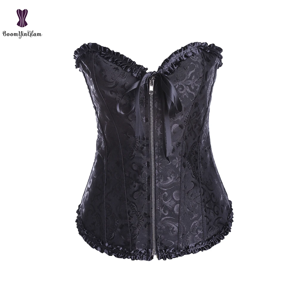Zip Up Corset Floral Jacquard Bustier Plus Size 6XL Gorset Lace Korsett For Women Fish Boned Korse Waist Slimming Sexy | Женская одежда
