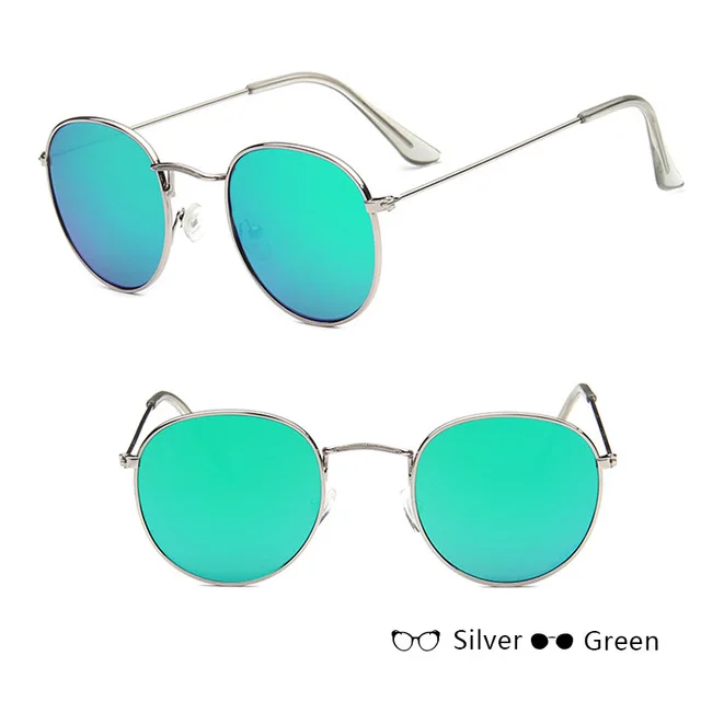 silver green RBROVO, солнцезащитные очки для женщин/мужчин, фирменный дизайн, очки для девушек, Круглые, Роскошные, Ретро стиль, солнцезащитные очки, винтажные, зеркальные, Oculos De Sol Gafas - Цвет линз: silver green