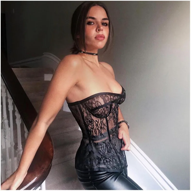 Summer Womens Sexy Strapless Lace Hollow Out Mesh Sheer Blouses Top Sleeveless Shirts Ladies Casual Blouse Party Club Wear Tops | Женская