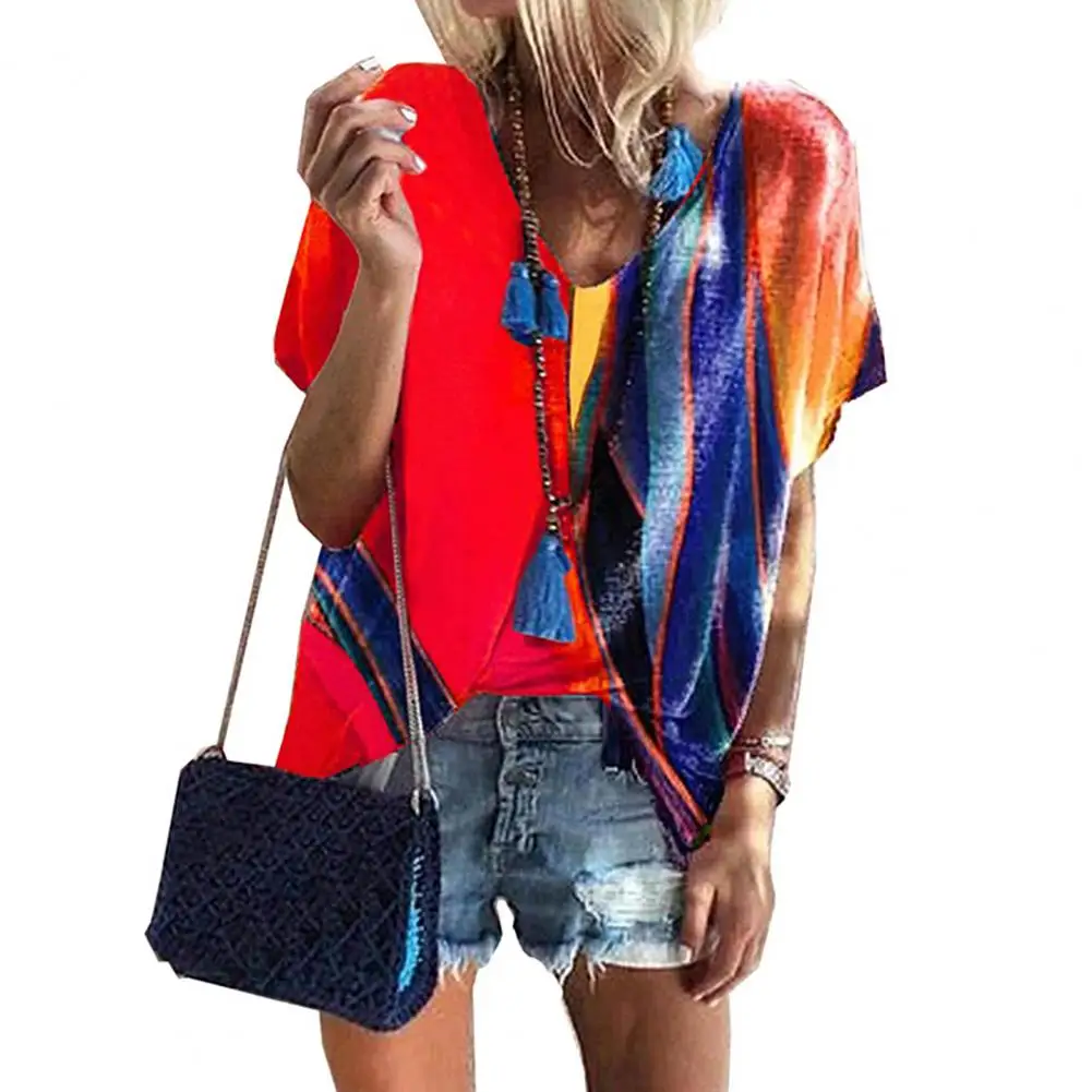 Блузка свободного покроя с V-образным вырезом и коротким рукавом | Женская одежда