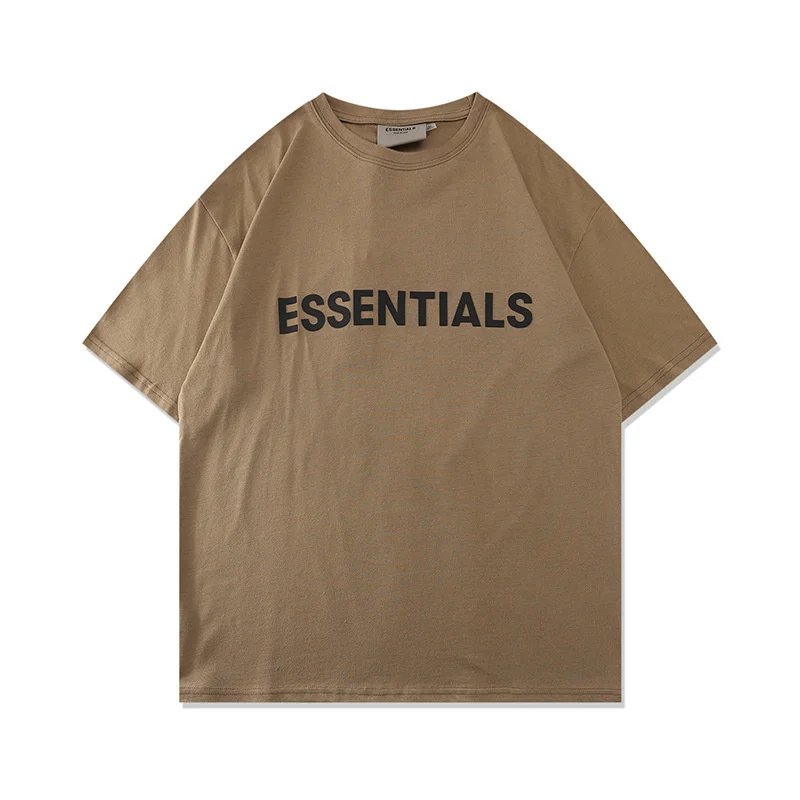 

Summer Double Thread Essentials New Chest Letter Pressure Glue Short Sleeve Fog High Street Loose Men's T-shirt Men Streetwear