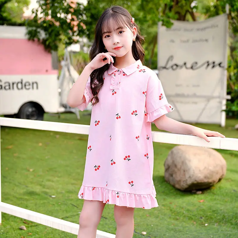 

White Girls Dress Children's Clothing 2021 Summer New Short-sleeved Korean Version of The Little Girl Ruffled 6 Princess Dress