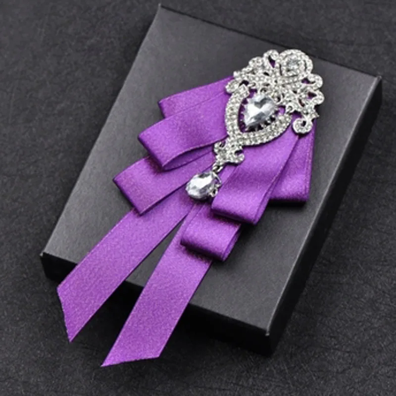 Purple 2 Высококлассный Модный бриллиантовый галстук-бабочка Женихи мужские свадебные аксессуары для воротника Галстуки Роза брошь карманное полотенце квадратный набор подарки для мужчин - Цвет: Purple 2