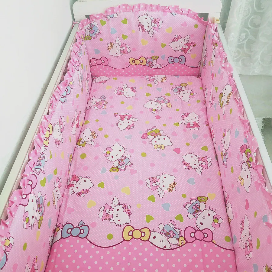 

6PCS Cotton Baby Cot Bedding Set Newborn Cartoon Newborn Baby Cot Set For Boys and Girls Detachable(4bumpers+sheet+pillow cover)