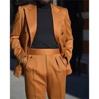 orange double breasted mens suits evening party wear two pieces formal business peaked lapel wedding dress suit coat pants