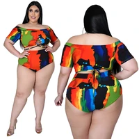 ap7015 womens swimsuit fashion all match large size sexy printed strap one shoulder swimsuit set