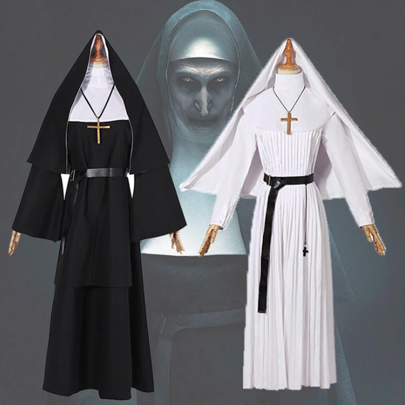 

Nun Sister Cosplay Costume Nun Uniform Cosplay Costumes 2 Colors Halloween Carnival Party Women Minister Dress Cosplay Costume