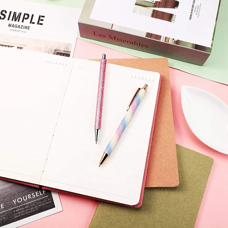 

12 PCS Glitter Ballpoint Pens Rose Gold Click Ballpoint Pen Metal Glitter Pen Retractable Black Ink Medium Point Pens
