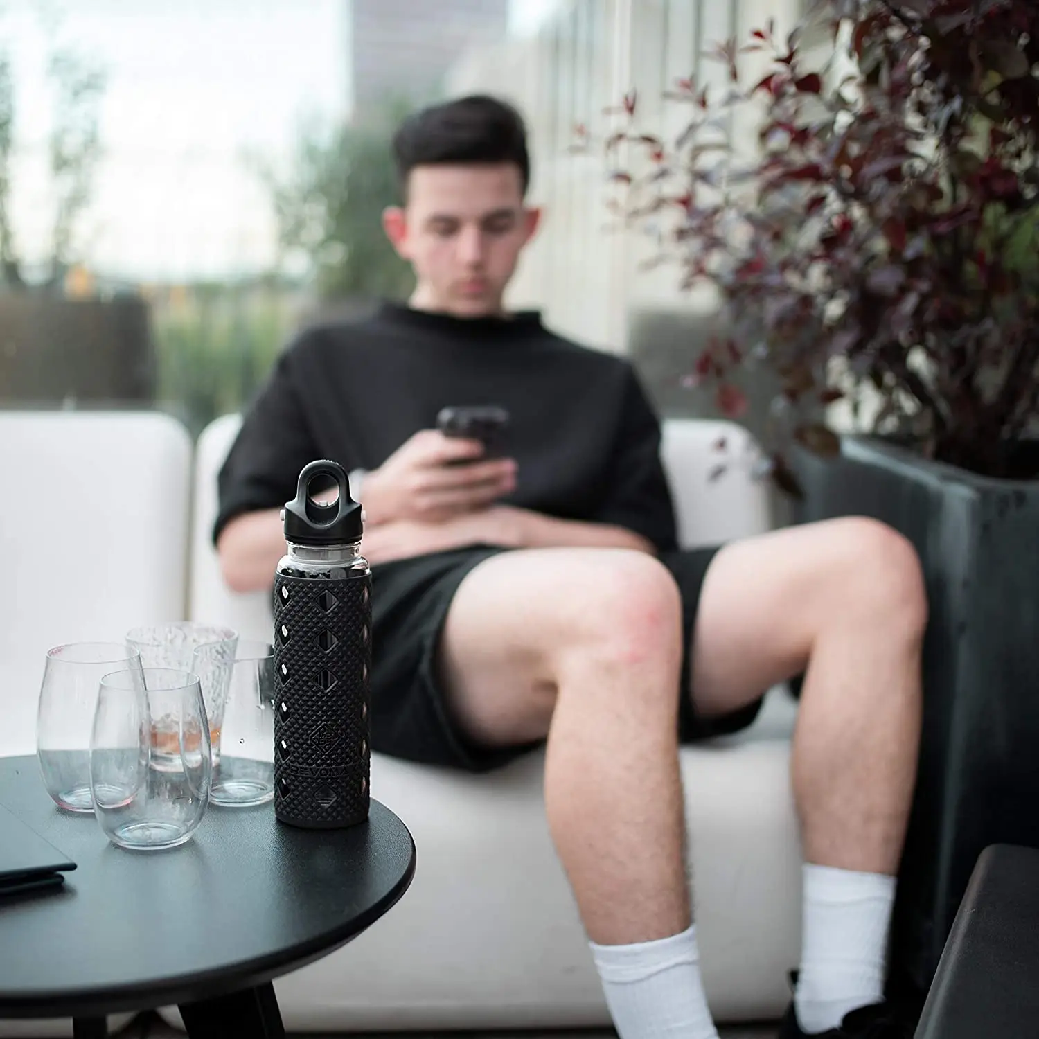 Amonze горячая Распродажа Стекло бутылка для воды с силиконовым рукавом пить воду