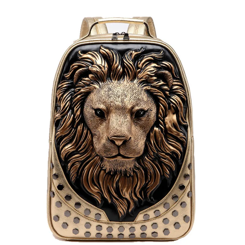 Backpack male European and American fashion personality rivet creative lion computer backpack