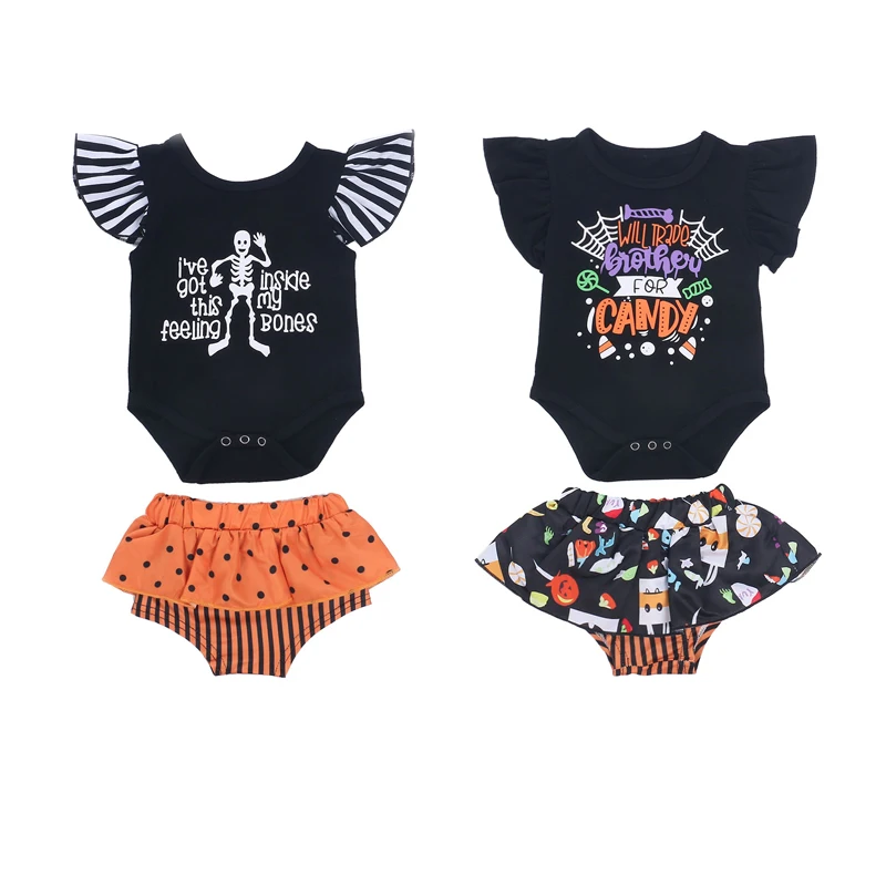

0-3Y Infant Baby Girls Halloween Costumes Bodysuit Ruffle Stripe Shorts Headband Pumpkin Romper 3Pcs Outfits