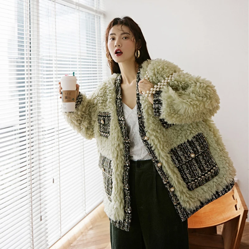 

Winter Thicken Clothes Luxury Korean Ladies Punk Outerwear Women Fur Coats Casual Warm Fluffy Casual Lamb wool panelled Jackets