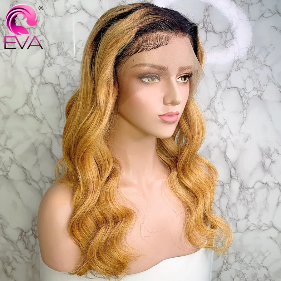 

Eva 13x6 Honey Blonde Lace Front Wigs Pre Plucked With Baby Hair Body Wave Ombre Human Hair Wig Bleached Knots Brazilian Remy