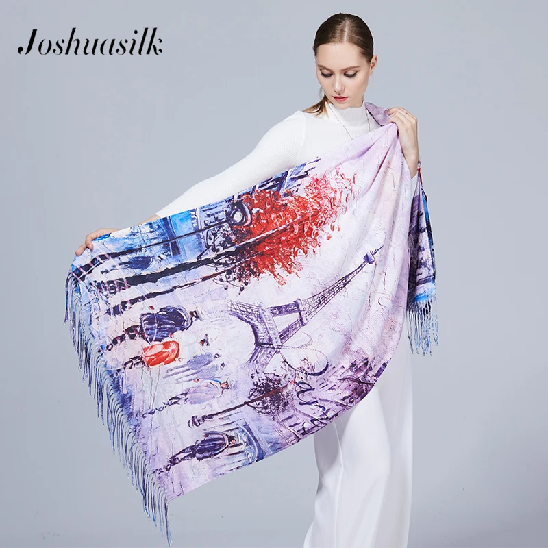 Женский шарф из смесового хлопка Joshuasilk длинный двусторонний с принтом в виде