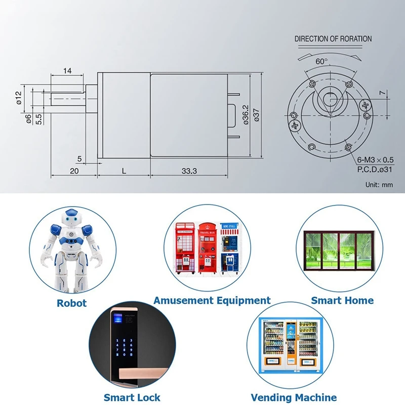 Редукторный электродвигатель постоянного тока 12 В с высоким крутящим моментом
