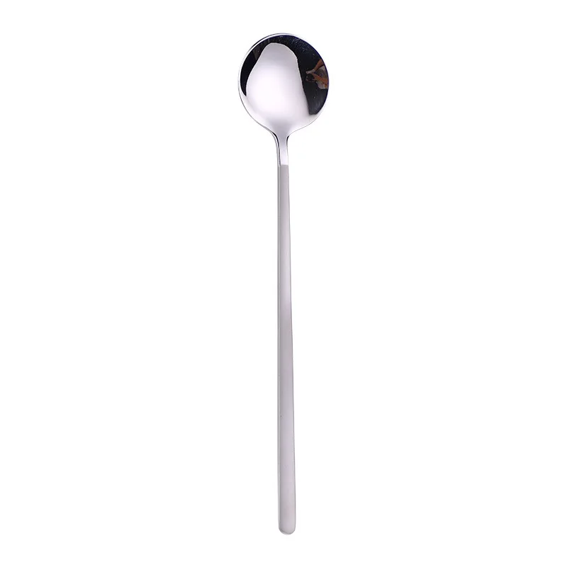 

2020 Cute Vacuum Plating Stainless Steel Coffee Round Spoon Long Handle Tea Spoons Kitchen Hot Drinking Flatware Drop Shipping