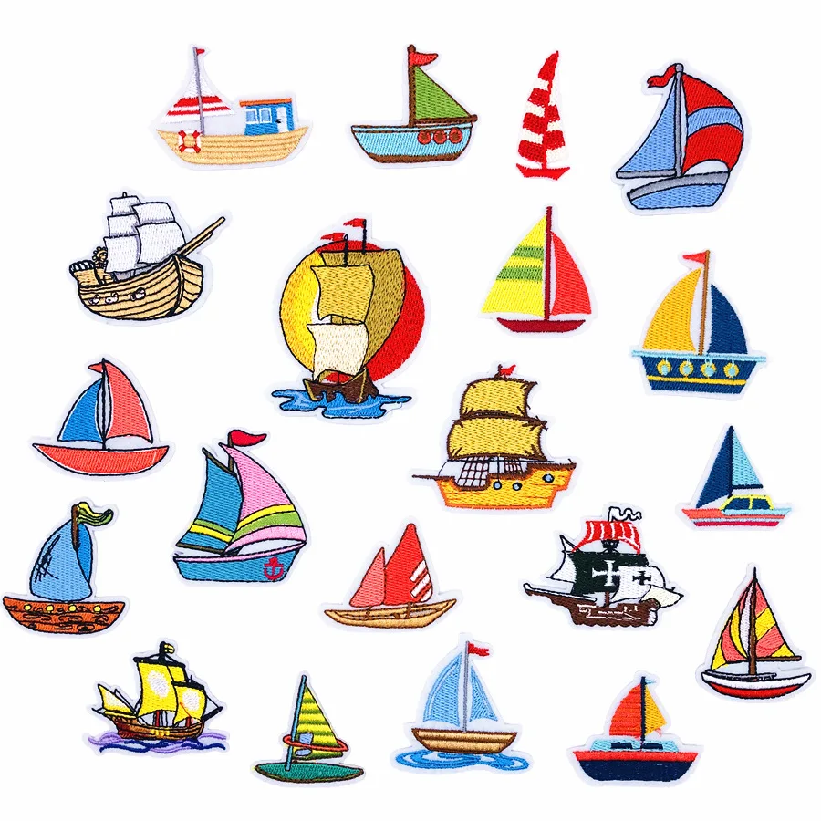 Мультфильм парусник вышивка тканевые наклейки железо на нашивки значки патч