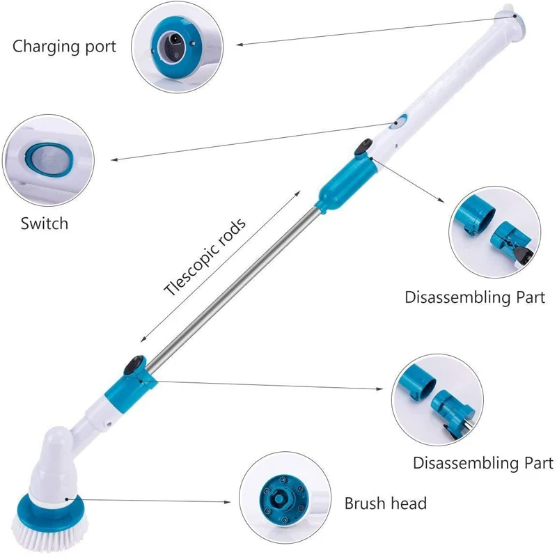 Electric Cleaning Brush Extension Arm Spin Scrubber Cordless Charging Tools With 3 Replaceable Heads | Дом и сад