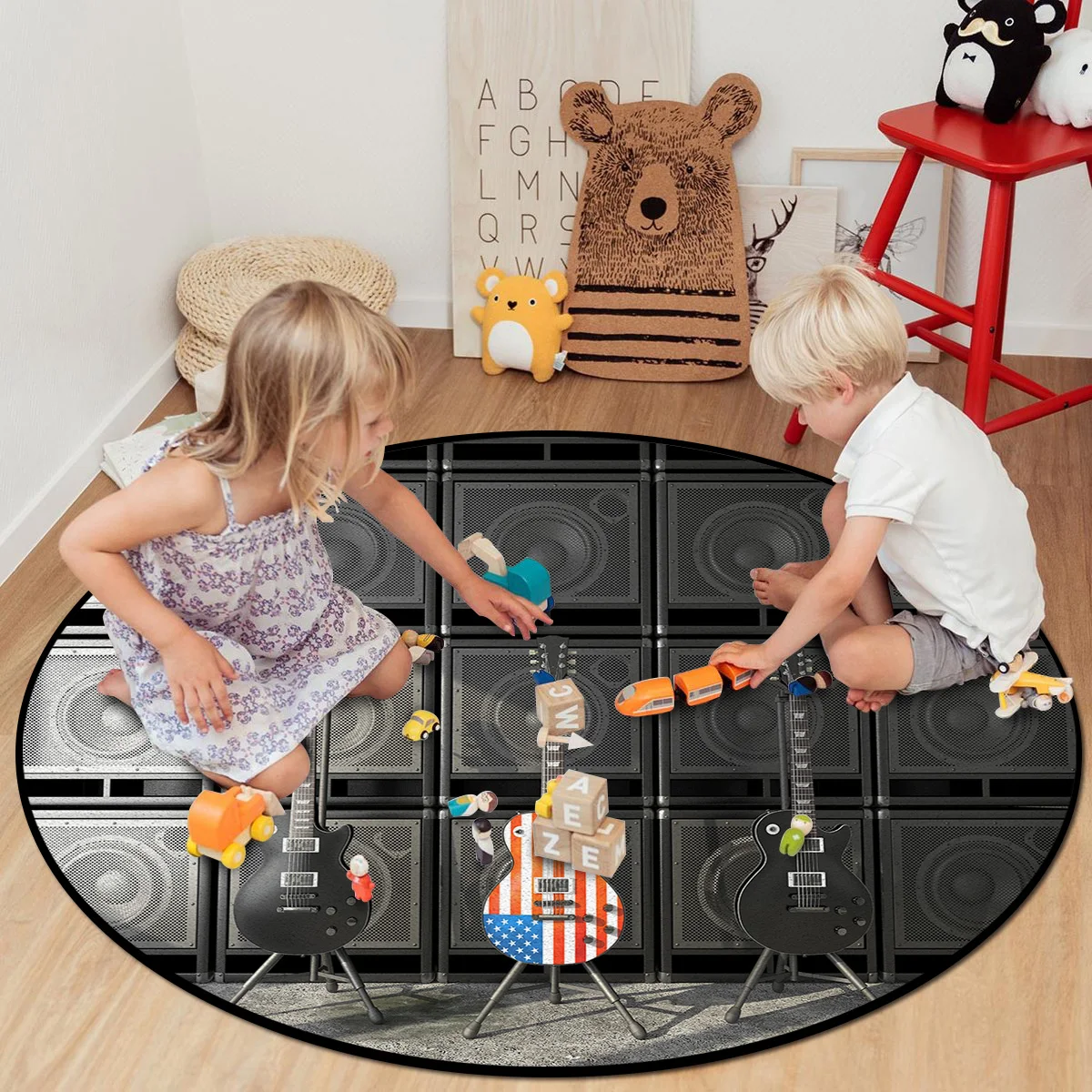 Musical Instrument Guitar American Flag New Anti-slip Round Carpet Computer Chair Pad Living Room Mat Children Bedroom Rugs | Дом и сад