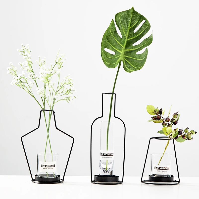 Стеклянная ваза железная подставка для цветов настольное украшение дома