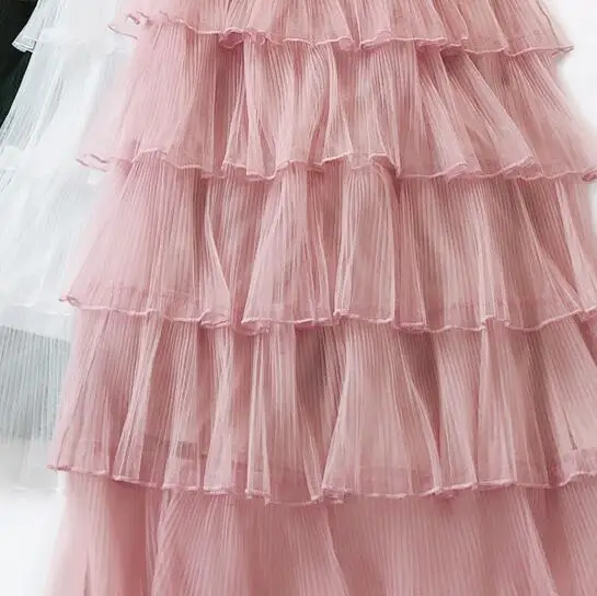 Юбка-пачка Женская длинная многослойная розовая серая слоистая | одежда