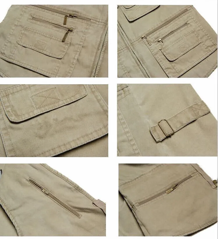 Мужская джинсовая куртка жилет из хлопка в стиле милитари с множеством карманов