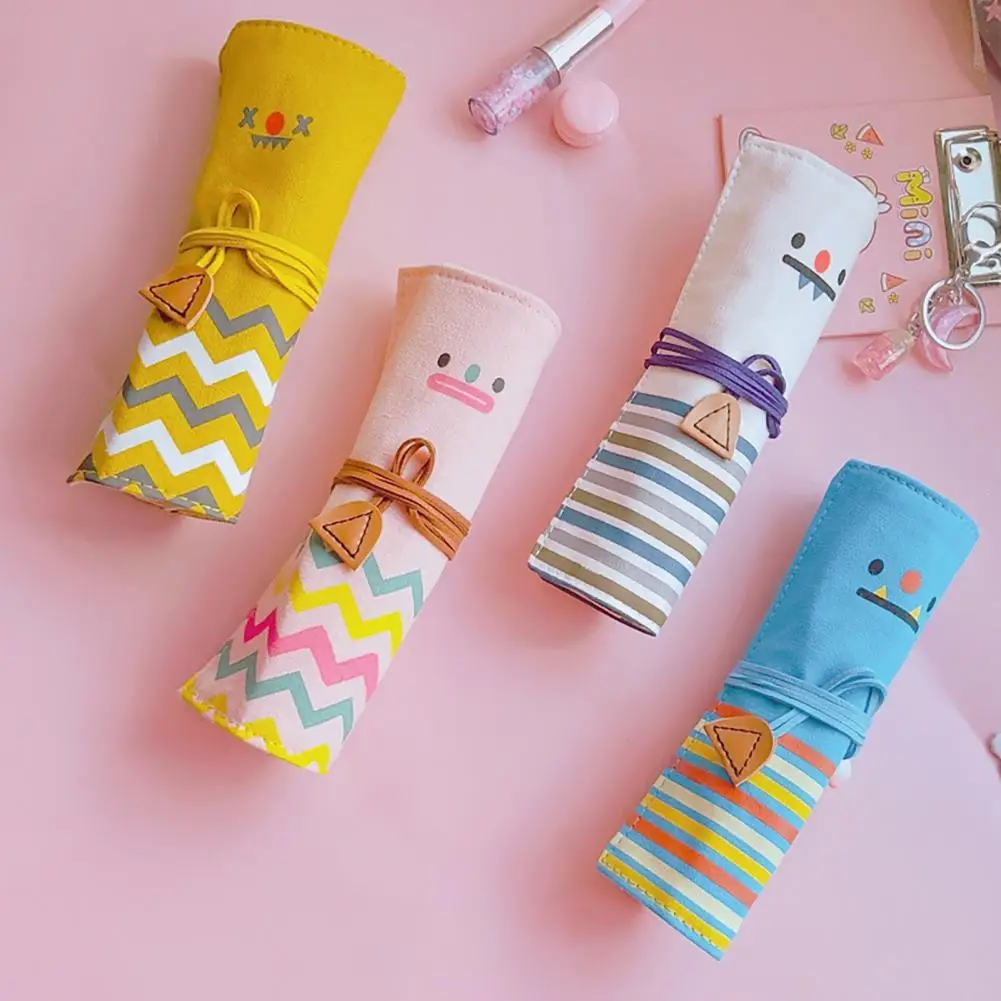Roll Pen Bag Drawstring Design Funny Expression Exquisite Portable Storage Pencil Roll Wrap for Stationery