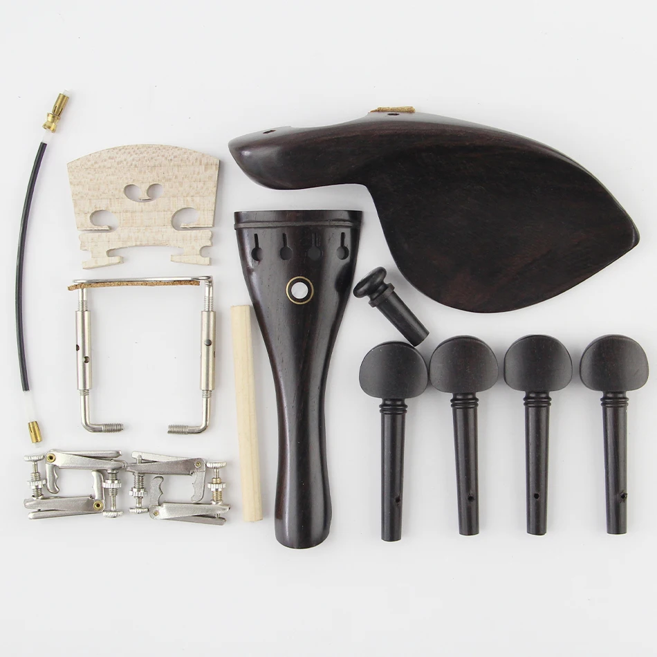 

NEW Ebony Wood Violin Pegs Chin Rest End Pin Tuner Tailpiece Set 4/4 Violin Parts 15 pcs