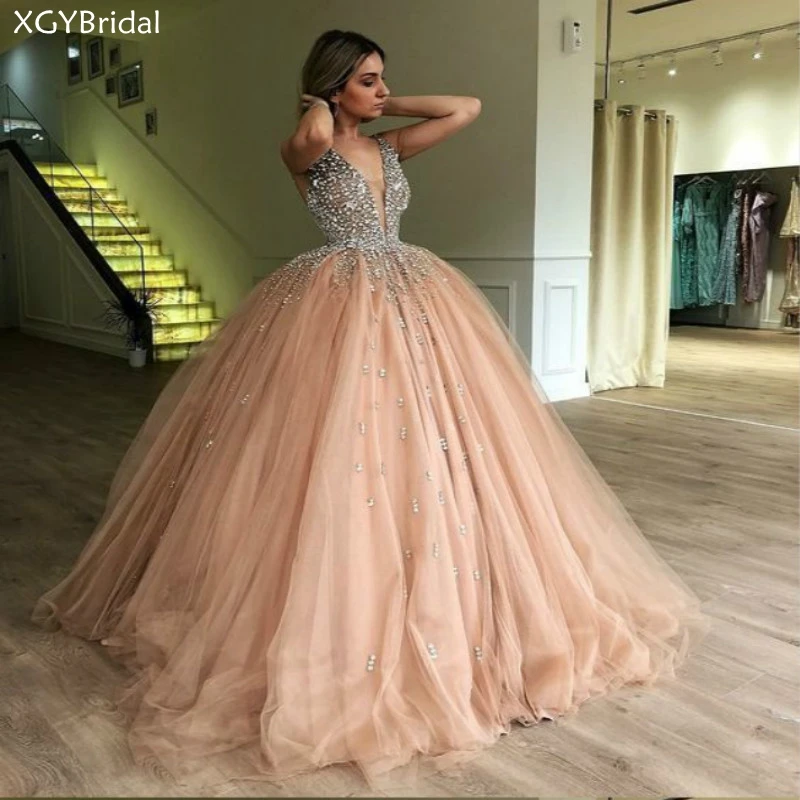 

Новое поступление, шикарные платья для Quinceanera, женское Пышное Бальное платье из тюля, платья для выпускного вечера, элегантное милое платье принцессы с V-образным вырезом, платья