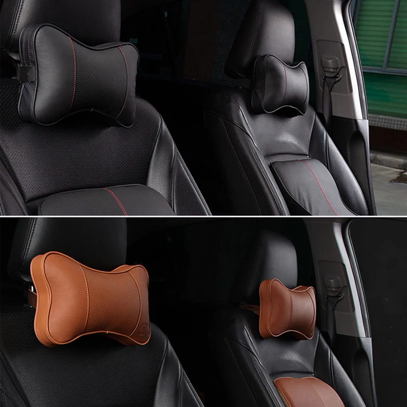 Hot Sale 2PCS Genuine Leather Auto Car Neck Pillow Memory Foam Pillows Rest Seat Headrest Cushion Pad accessories |