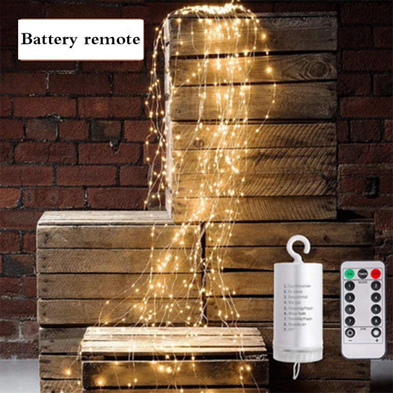 

Battery Remote Copper Wire LED Garland Vines Lights Like Waterfall Light Fairy String Lights For Wedding Christmas Holiday Decor