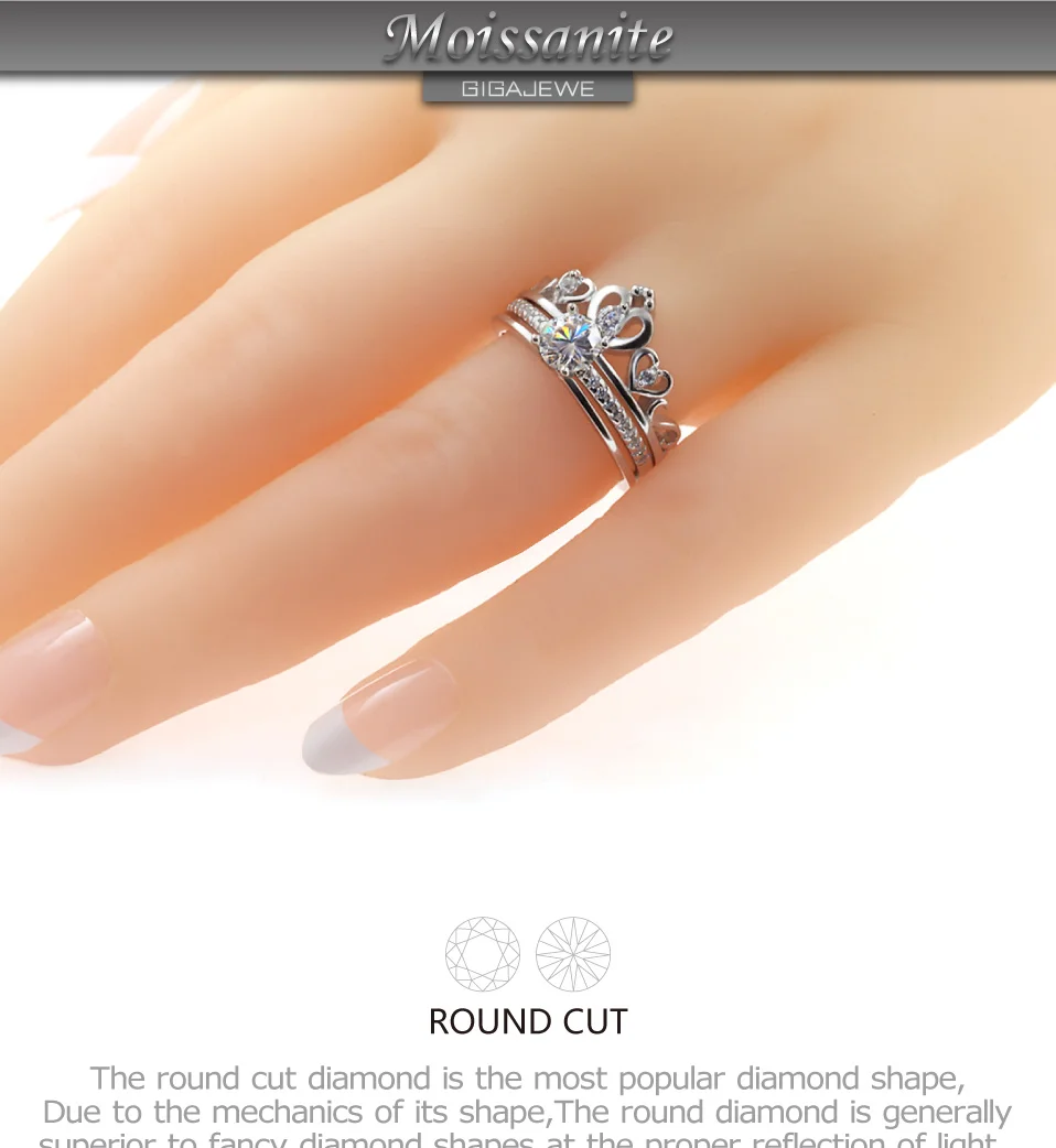 GIGAJEWE Moissanite кольцо 0.6ct 5,5 мм круглая огранка F цвет 925 серебро золото многослойное покрытие модный символ любви подарок подруге