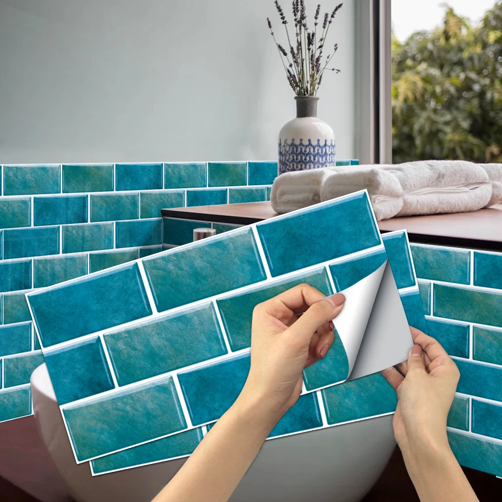 

Durable Selfadhesive PVC Tile Decoration Kitchen Wall Oilproof Stickers Bathroom Waterproof Decal Blue Brick