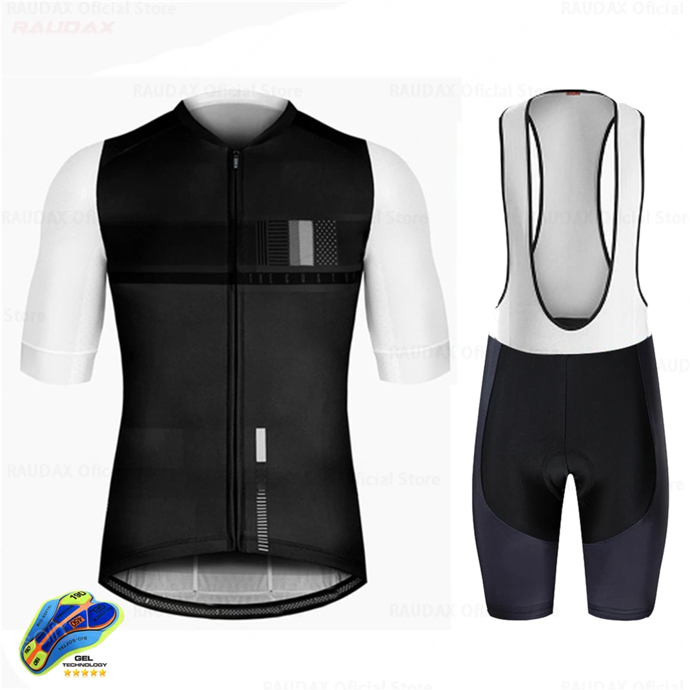 

2021Men's Quick dry Cycling Jersey set Raudax Summer Solid color Breathable Cycling sportswear ropa mujer MTB Bike Riding Jersey