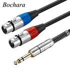 Bochara Позолоченные 14 ''Jack 6,35 мм стерео угловой штыревой соединитель Dual XLR из бескислородной меди, на обоих концах для подключения внешних устройств к автомагнитоле Фольга + Плетеный экранированный