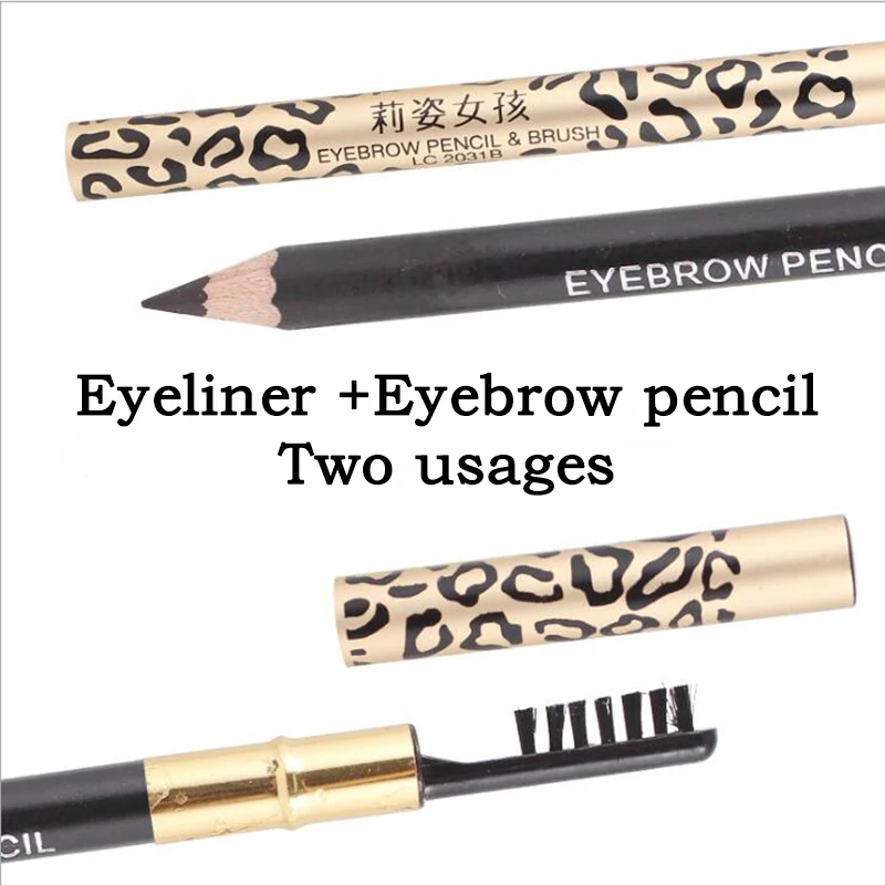 2 шт. Ручка для макияжа глаз с леопардовым рисунком, естественный, долговременный карандаш для бровей, деревянный профессиональный инструмент для макияжа, кисть для макияжа бровей.