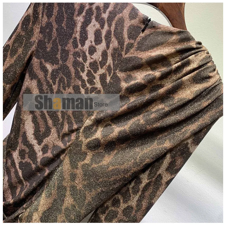 

luxury designer spring 2021 dresses for women vintage round neck sexy leopard print bodycon ruched irregular mini Party dress
