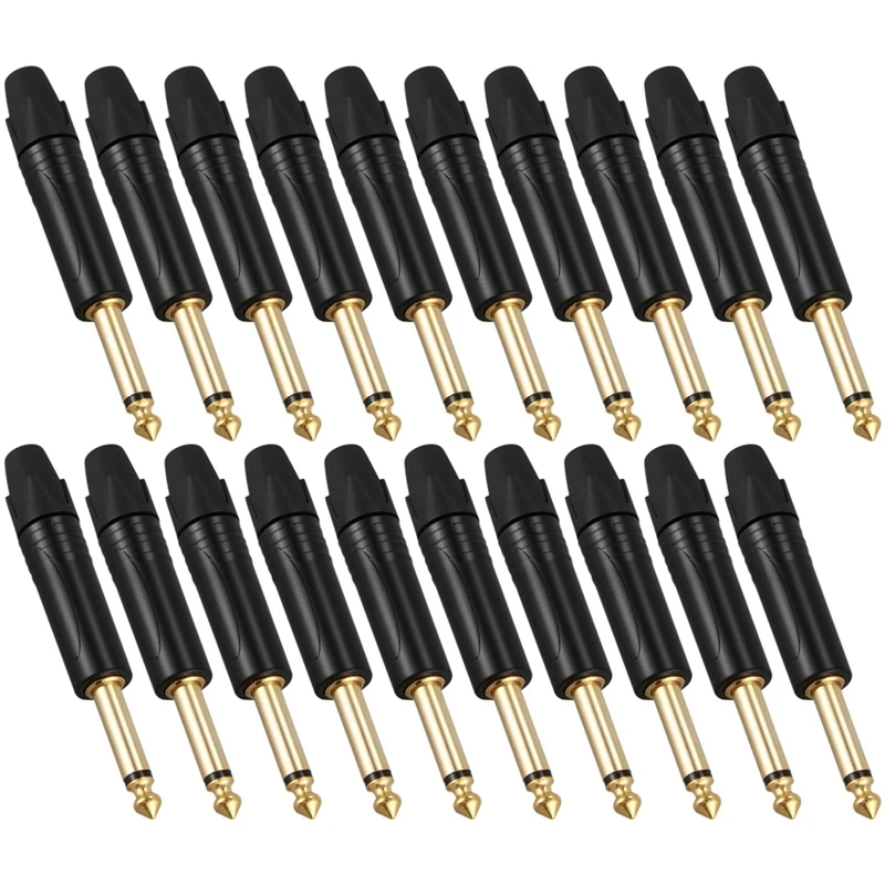 

Gold Plating 20Pcs Plug Mono Professional 2 Pole 6.35 mm 6.5mm Stereo Jack Plug for Neutrik 6.35mm Jack Black