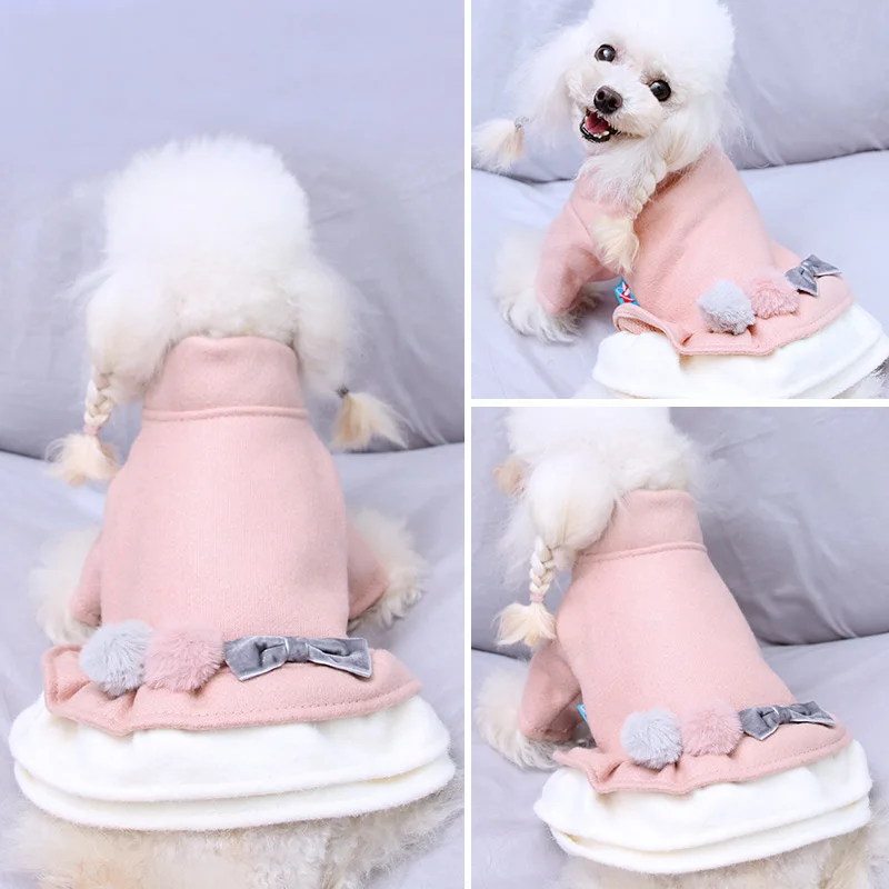 Платье с бантом для девочек роскошное платье кошкой и щенком зимнее теплое собак