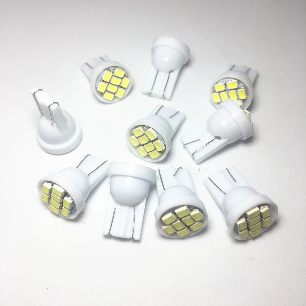 

10pcs T10 LED W5W car parking light 8 SMD 1210 LED W5W 2825 158 192 168 Wedge Bulb auto Dashboard Indicator Lamps DC 12V