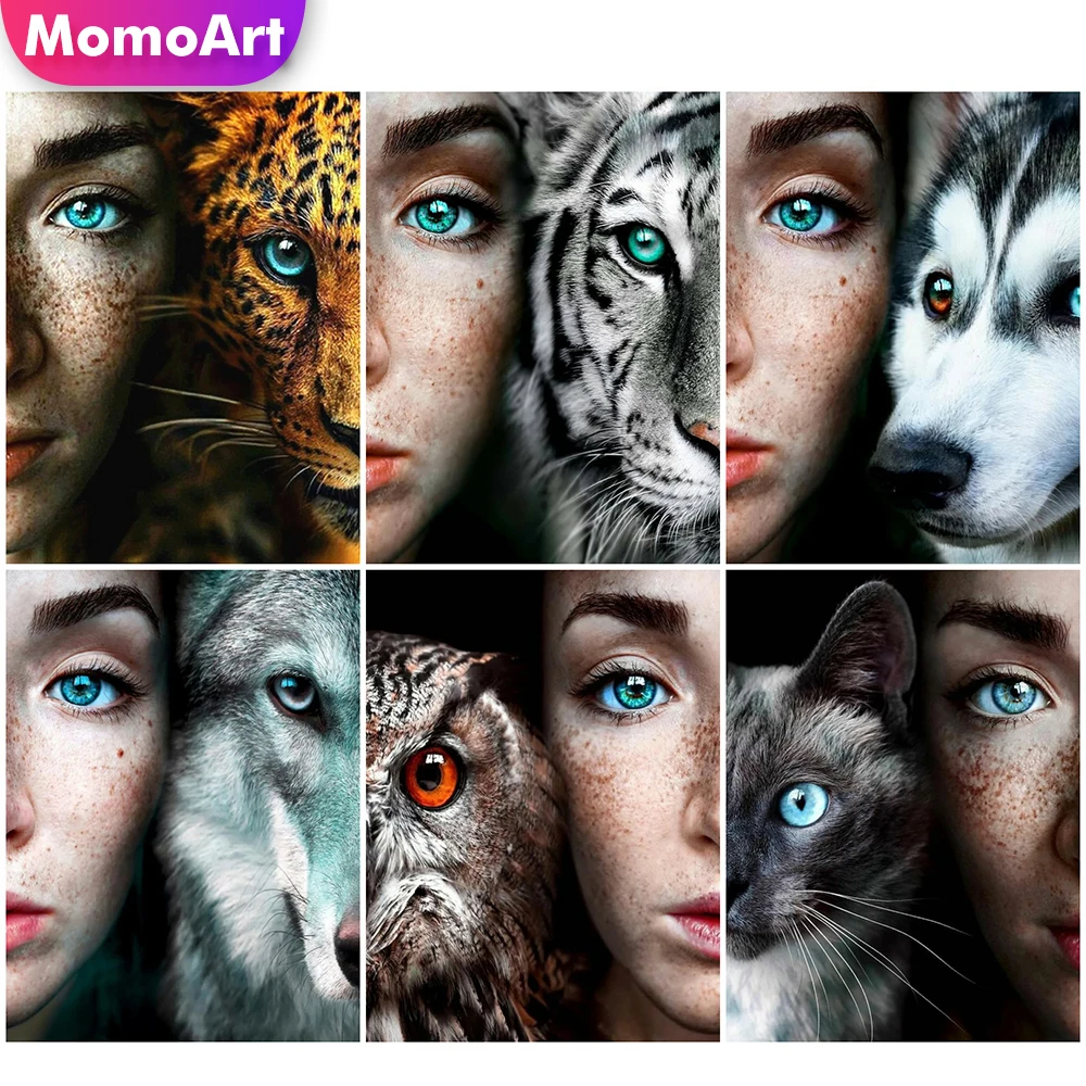 

MomoArt Diamond Embroidery Animal Cross Stitch Kits Cat Diamond Mosaic Leopard Needlework Beaded Painting Wolf Handmade Gift