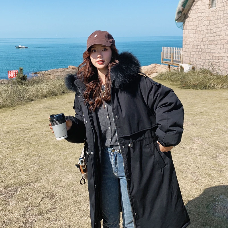 Женская зимняя куртка до колена свободная теплая парка из 96% хлопка | одежда