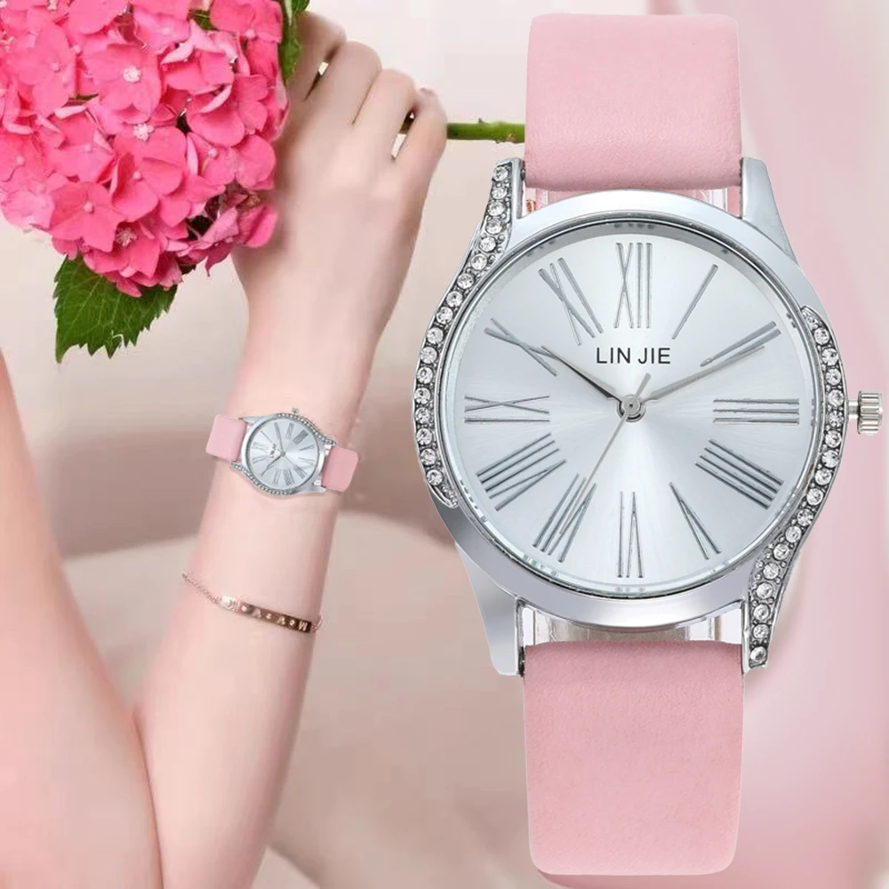 

Simple Rome Creativity Women Fashion Watches Wave Dial Design Casual Ladies Leather Wristwatches Pink Woman Quartz Clock Gifts
