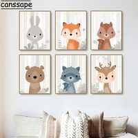 woodland animal print rabbit bear canvas painting deer fox poster nursery wall posters nordic wall pictures kids room decor