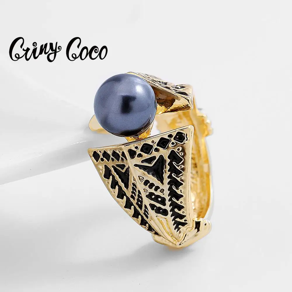 

SophiaXuan Rings for Women Fashion Hawaiian Black Pearl Jewelry Finger Ring Woman Gold Color Metal Rings Holiday Gifts New Party