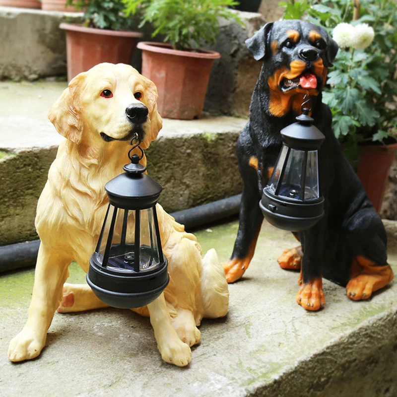 LED Solar Light With Intelligent Control Outdoor Waterproof Garden Resin Puppy Dog Animal Decoration Yard Home Lamps | Лампы и