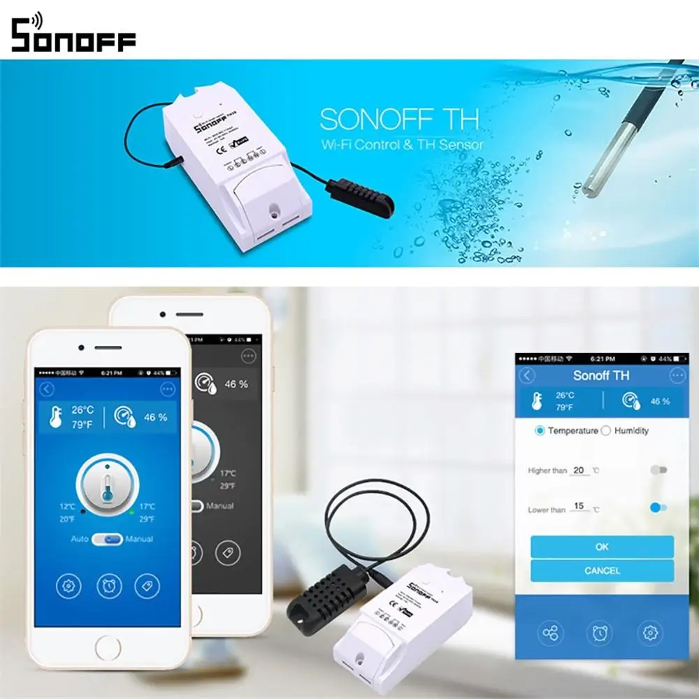 Смарт переключатель Sonoff TH16/TH10 с Wi Fi мониторинг температуры и влажности смарт