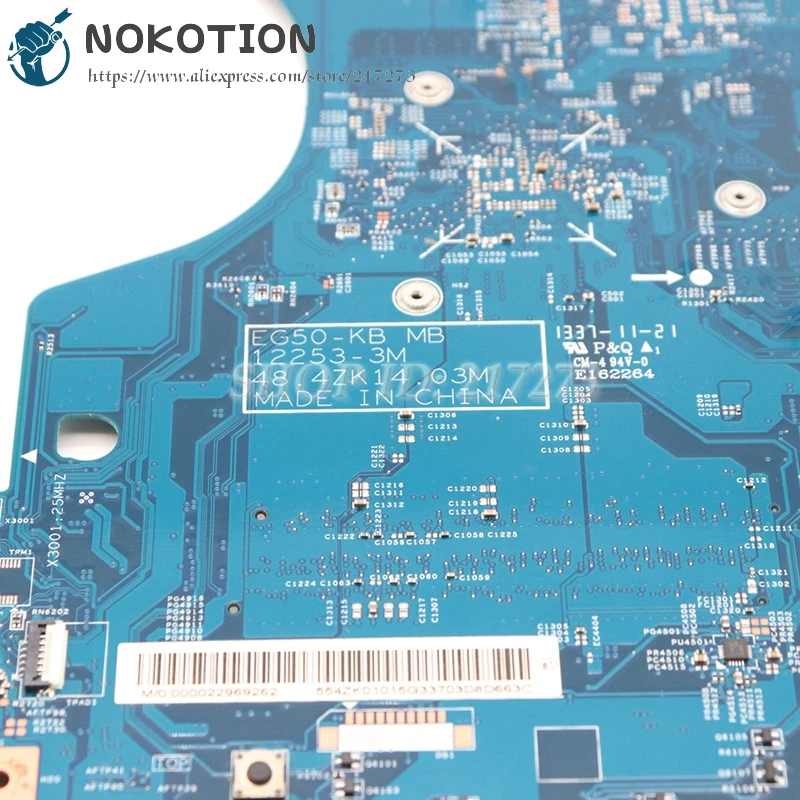 nokotion for acer aspire e1 522 ne522 laptop motherboard ddr3 nbm811100n eg50 kb mb 12253 3m 48 4zk14 03m main board free global shipping