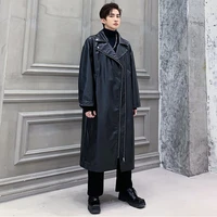 loose long leather trench motorcycle jacket windbreaker outerwear male street hip hop punk gothic cool leather coat overcoat